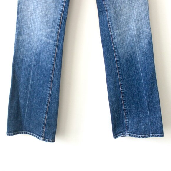 7 For All Mankind Blue Bootcut Medium Wash Denim Jeans with Pink Rhinestone 26 - Picture 2 of 11